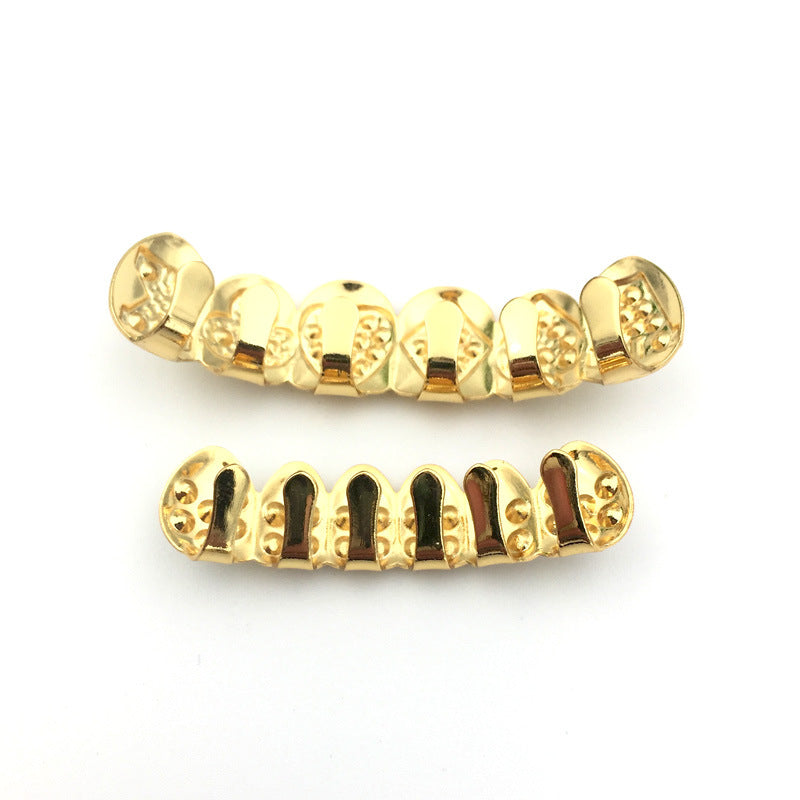 Grillz Vampire Teeth Gold Grills for Your Teeth Gold Jewelry for Women 18K Gold Plated Iced out Cubic Zirconia Top Fangs Bottom Fang for Men Rapper Costume Cosplay Extra Molding Bars - Rice Husky xidental