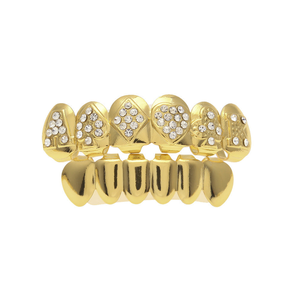 Grillz Vampire Teeth Gold Grills for Your Teeth Gold Jewelry for Women 18K Gold Plated Iced out Cubic Zirconia Top Fangs Bottom Fang for Men Rapper Costume Cosplay Extra Molding Bars - Rice Husky xidental