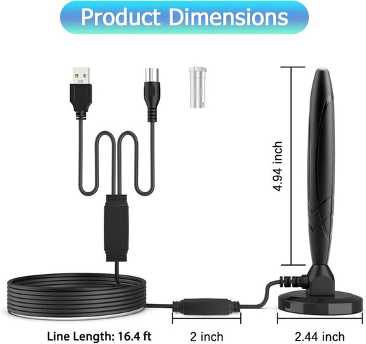 TV Antenna Digital 650+ Miles Support All 4K 1080p Full HD Smart HDTVs/Old Television -16.4ft Coax Cable/AC Adapter