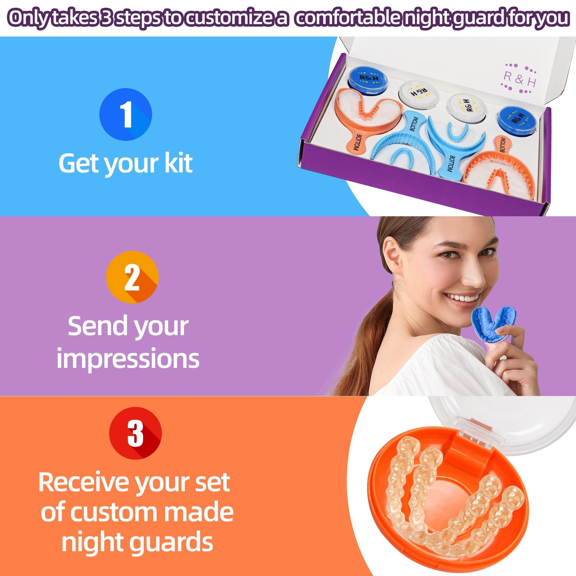 Custom Mouth Night Guard Kit,Nighttime Teeth Grinding Guards,Effectively prevent teeth grinding,Mouth Guards for TMJ Pain Relief - Rice Husky xidental